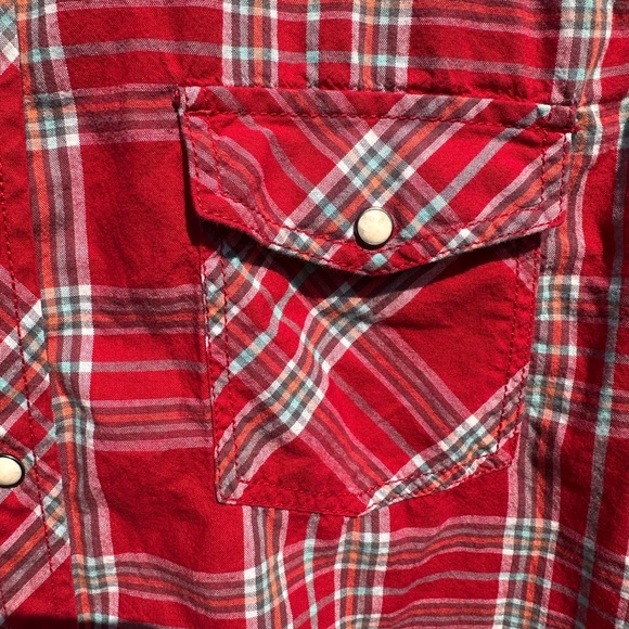 Red Plaid Pearl Snap Western Shirt XL | Oversized Flannel Cowgirl Ranch Style - Picture 6 of 8